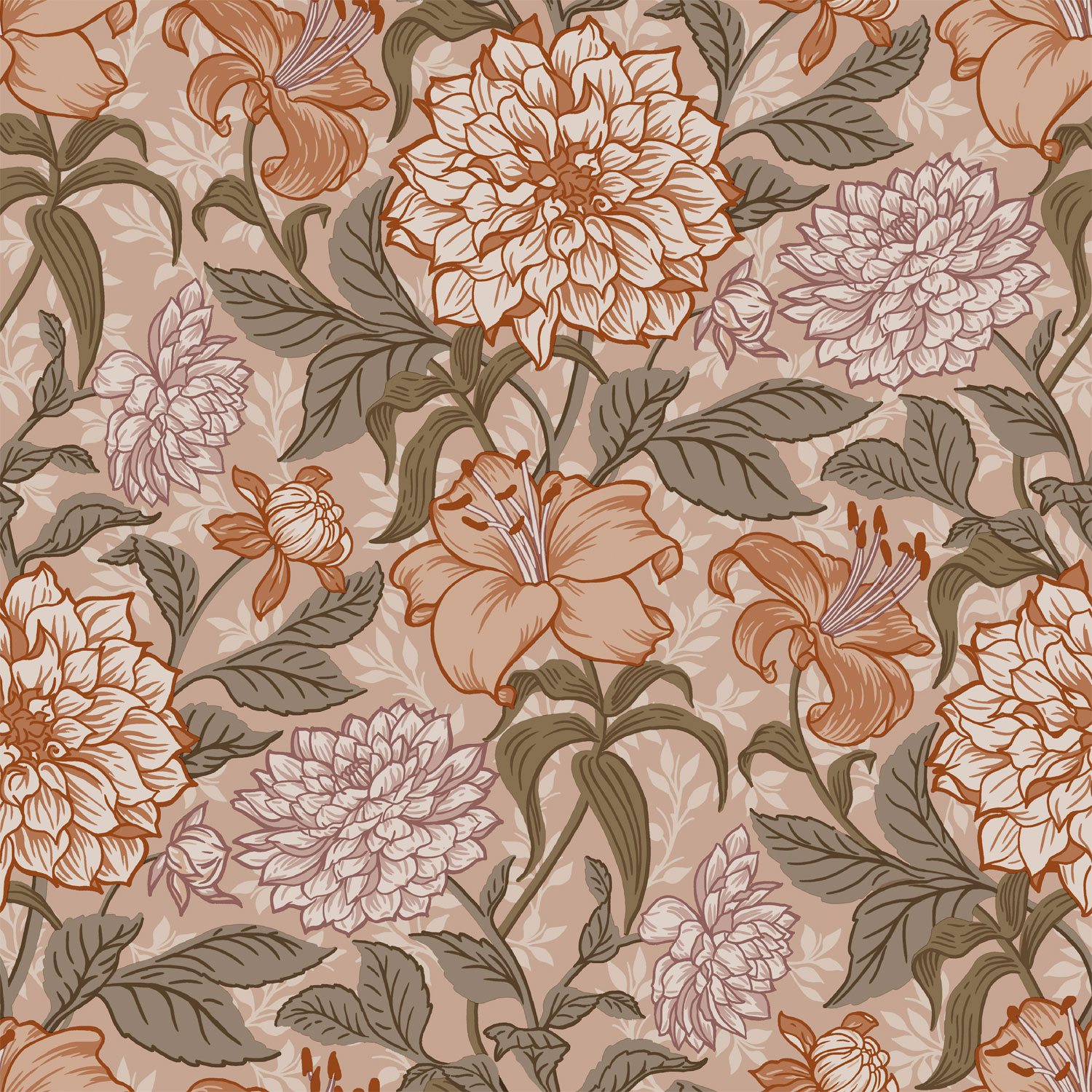 Beige non-woven floral wallpaper, 139380, Vintage Flowers, Esta Home
