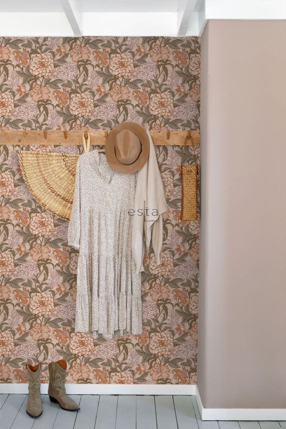 Beige non-woven floral wallpaper, 139380, Vintage Flowers, Esta Home
