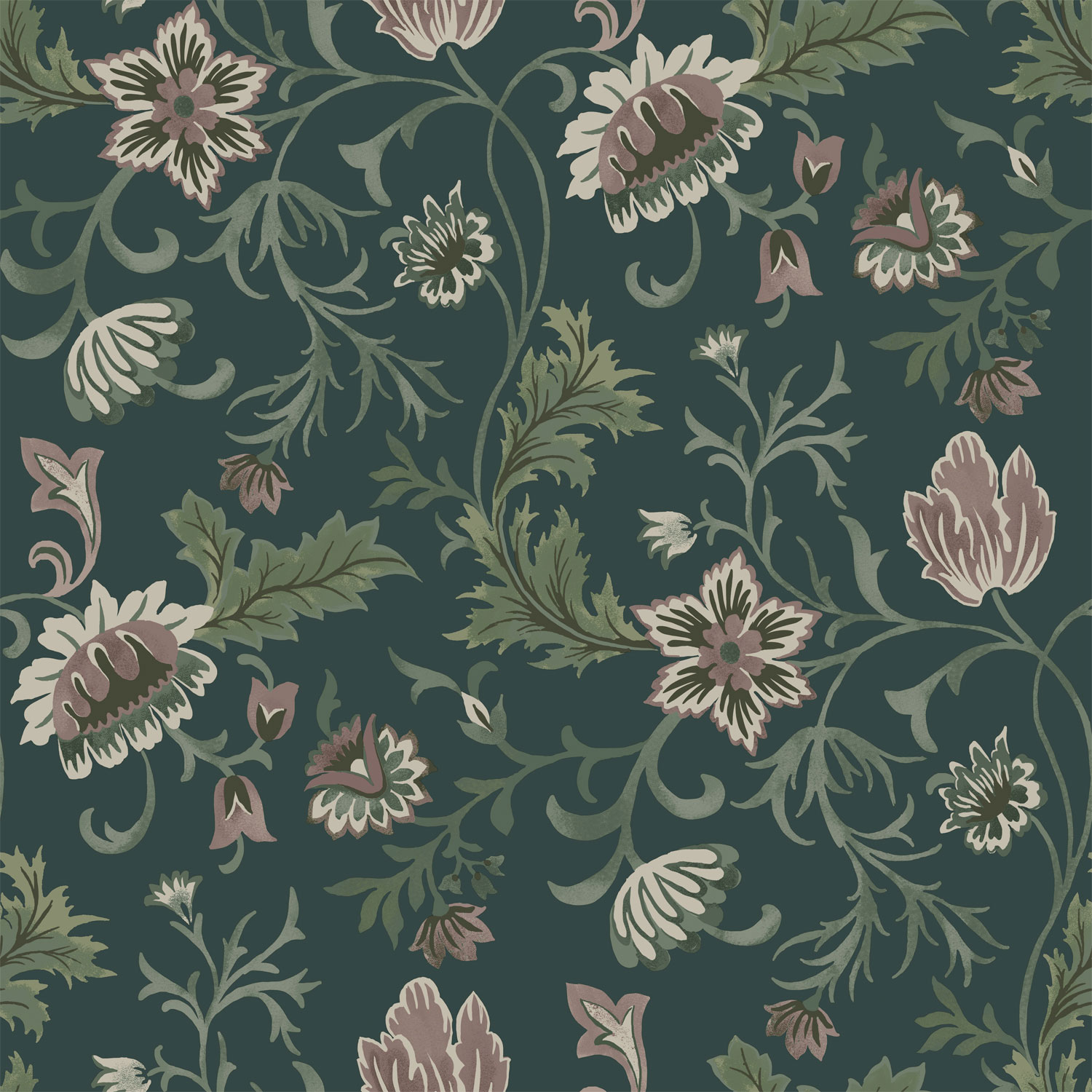 Green non-woven floral wallpaper, 139415, Vintage Flowers, Esta Home