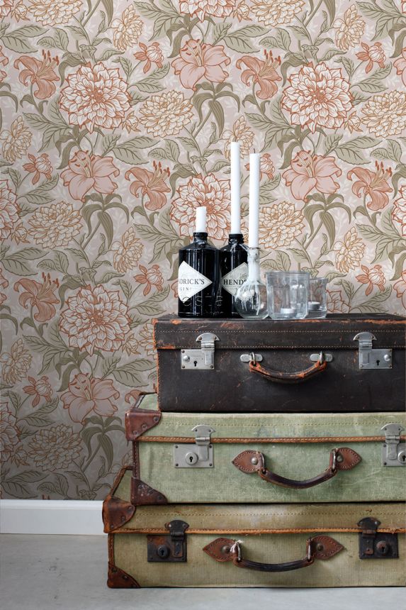 Beige non-woven floral wallpaper, 139479, Vintage Flowers, Esta Home