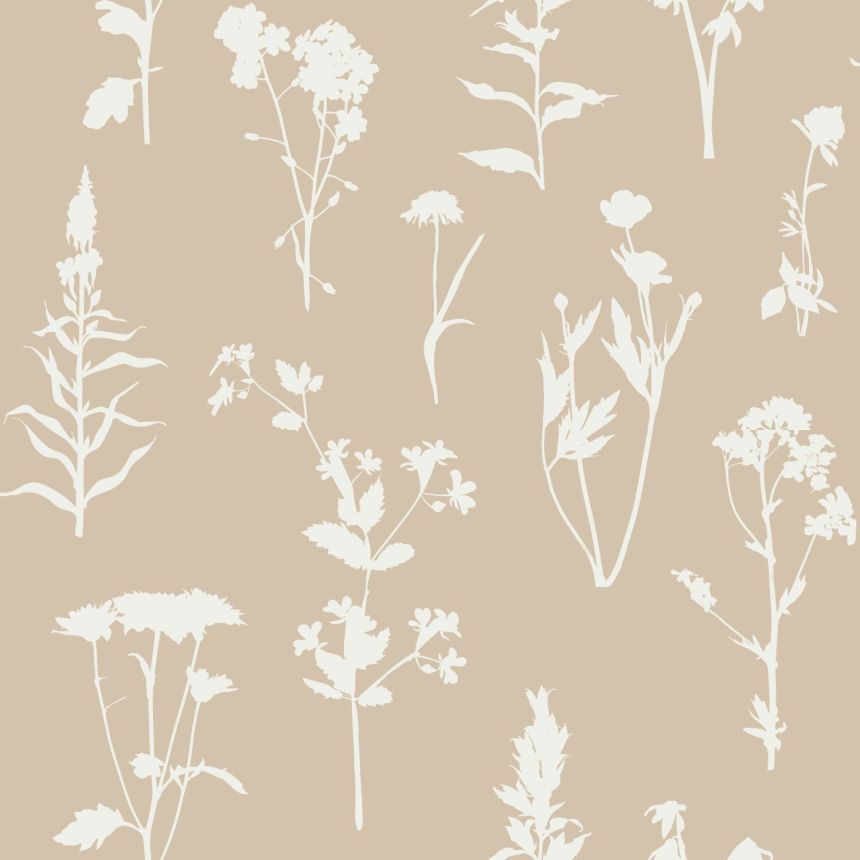Beige non-woven wallpaper, flowers, leaves, 139484, Vintage Flowers, Esta Home