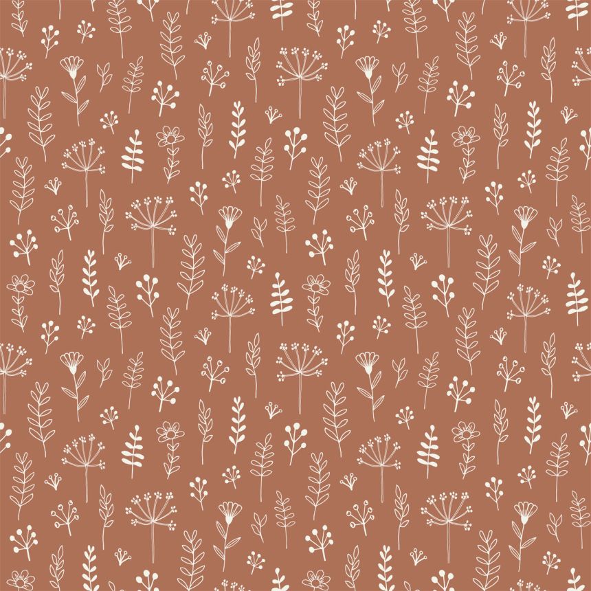 Brown wallpaper with flowers and leaves, 139325, To the Moon and Back, Esta Home
