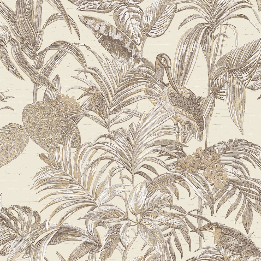 Luxury non-woven wallpaper, beige, birds, leaves, flowers, DE120012, Best Sellers, Design ID