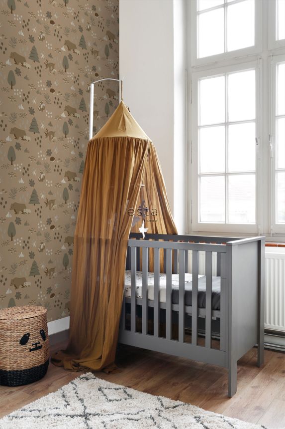 Brown children's wallpaper with animals, 139410, To the Moon and Back, Esta Home