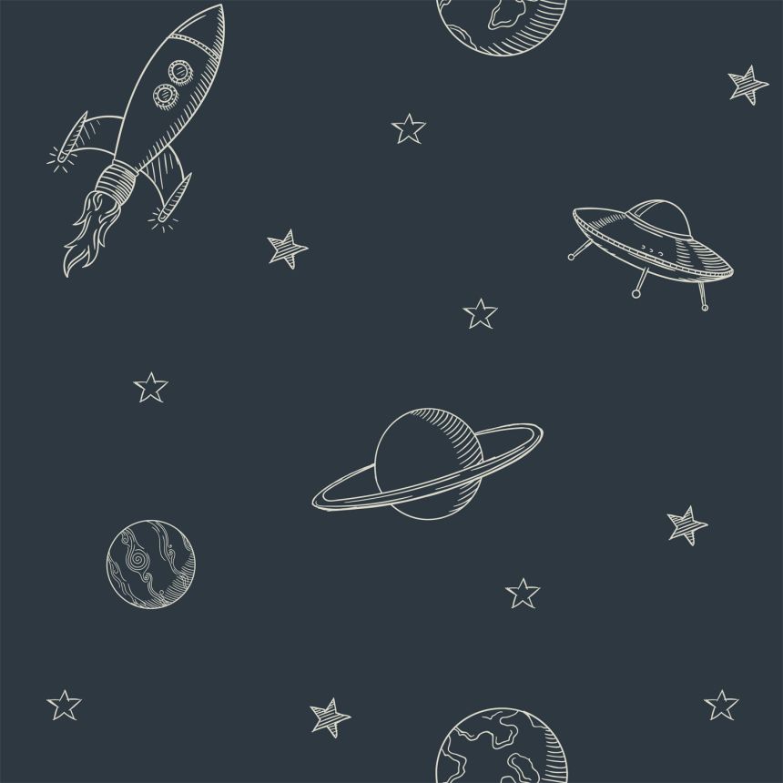 Blue non-woven wallpaper, Universe, 139422, To the Moon and Back, Esta Home