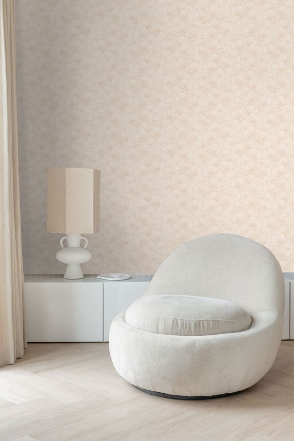 Beige non-woven wallpaper, leaves, 139491, To the Moon and Back, Esta Home