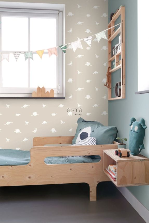 Beige children's wallpaper with dinosaurs, 139508, To the Moon and Back, Esta Home
