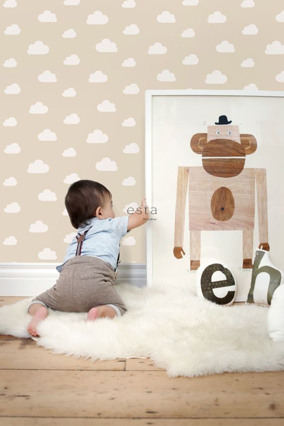 Beige non-woven wallpaper, clouds, 139559, To the Moon and Back, Esta Home