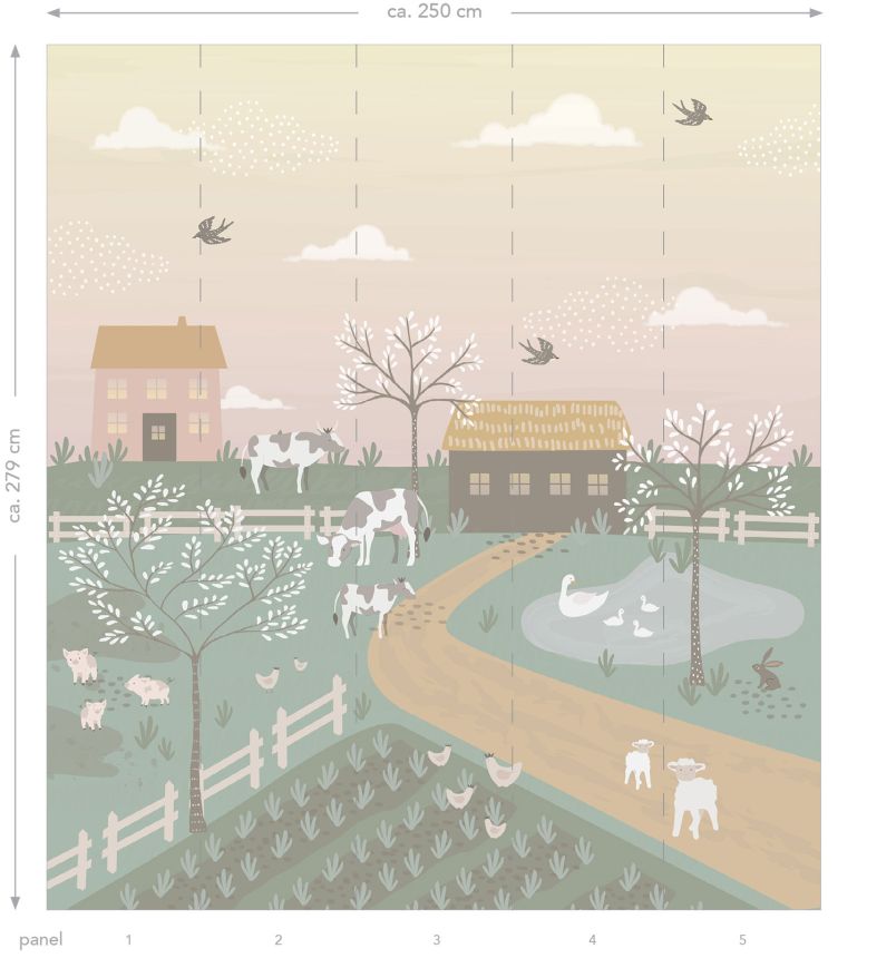 Children's wall mural, farm animals, 159241, To the Moon and Back, Esta Home
