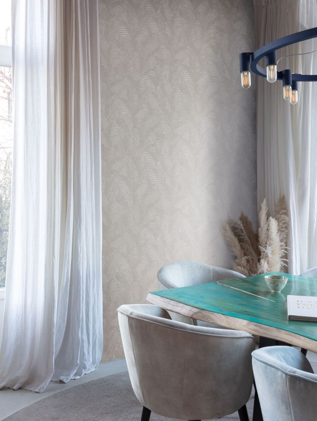 Grey-beige wallpaper with leaves, SPI103, Spirit of Nature, Khroma by Masureel