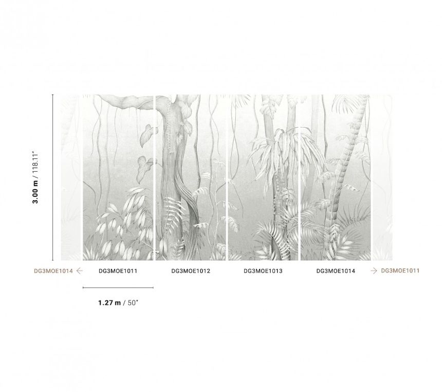 Gray wall mural, Leaves, trees, DG3MOE1013, Wall Designs III, Khroma by Masureel