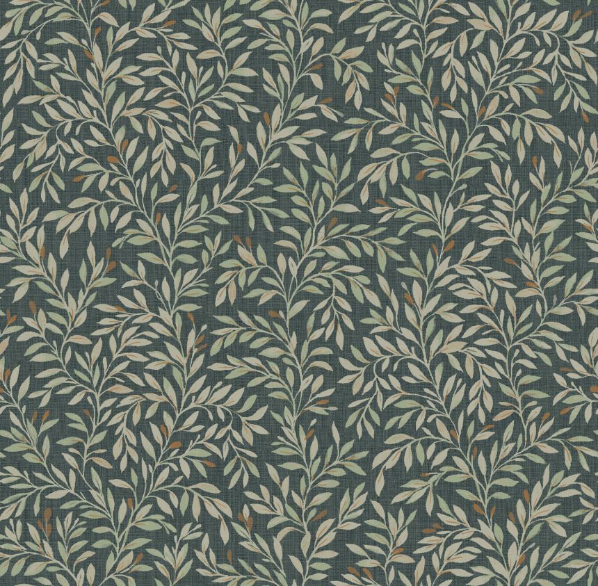 Green wallpaper with twigs, leaves, 120204, Next