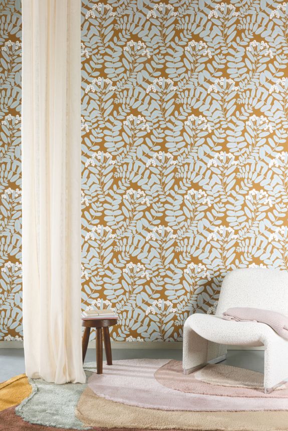 Beige non-woven wallpaper, leaves, YSA001, Mysa, Khroma by Masuree
