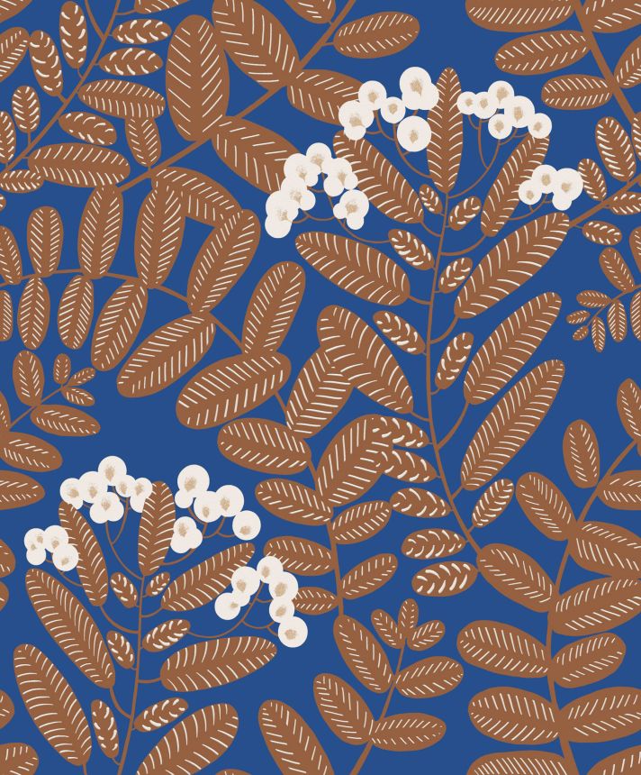 Blue non-woven wallpaper, brown leaves, YSA002, Mysa, Khroma by Masuree