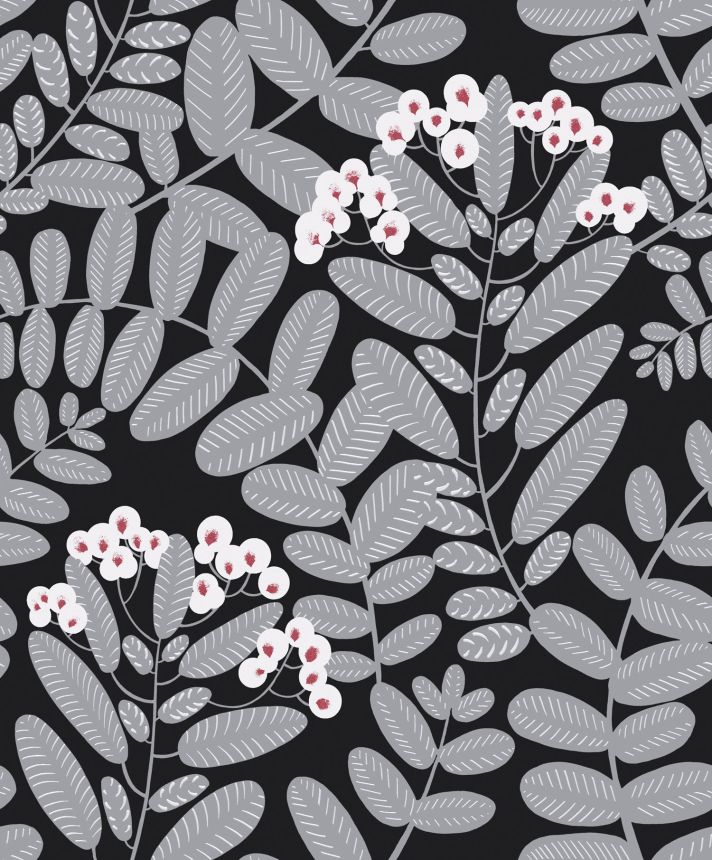 Black non-woven wallpaper, gray leaves, YSA003, Mysa, Khroma by Masuree