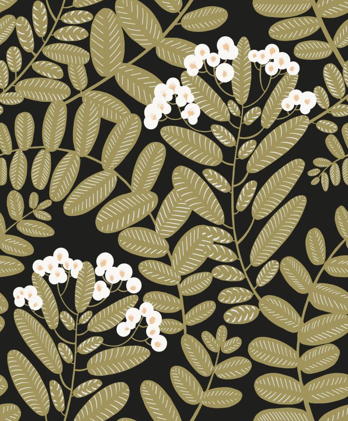 Black non-woven wallpaper with leaves, YSA004, Mysa, Khroma by Masuree