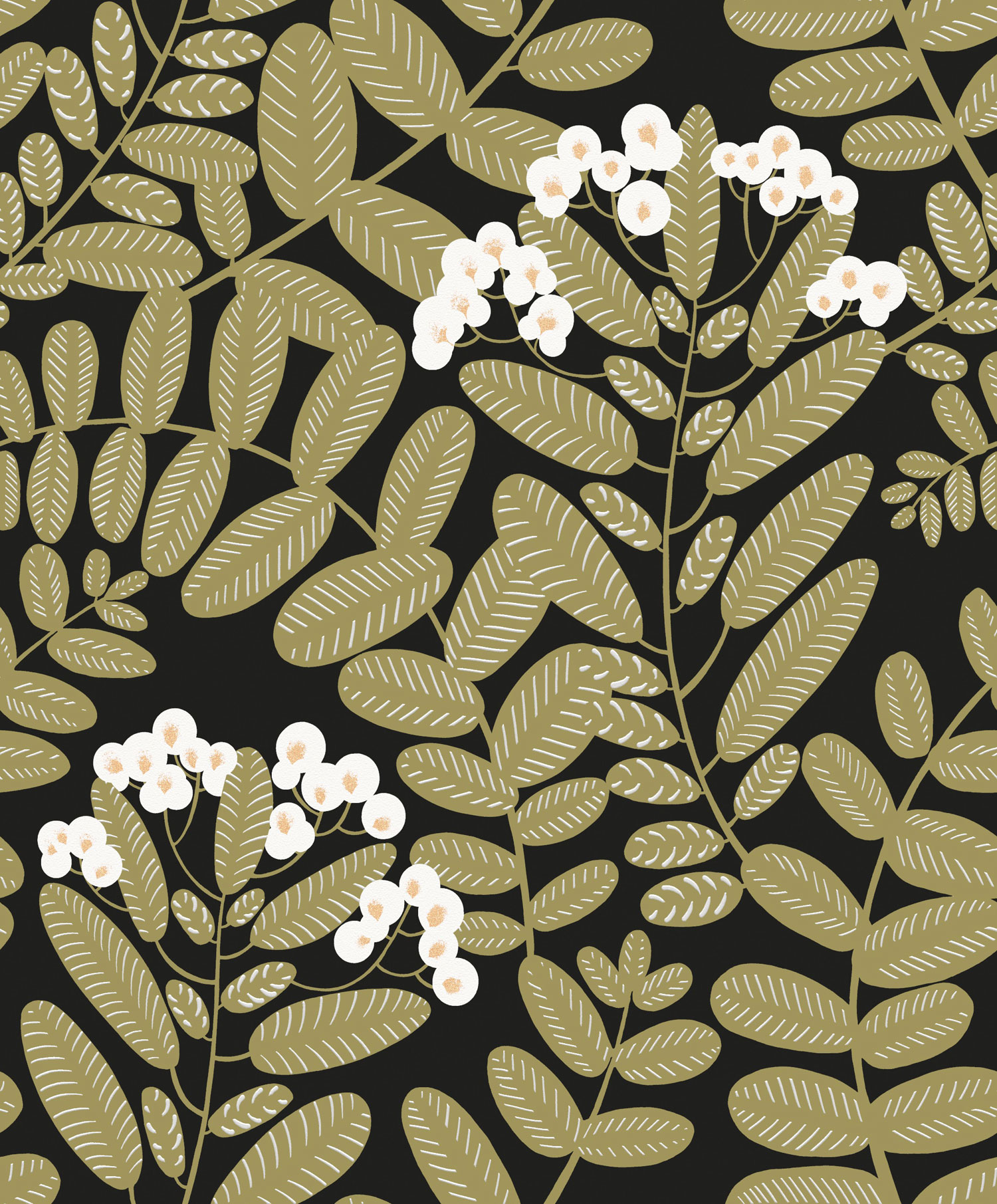 Black non-woven wallpaper with leaves, YSA004, Mysa, Khroma by Masuree