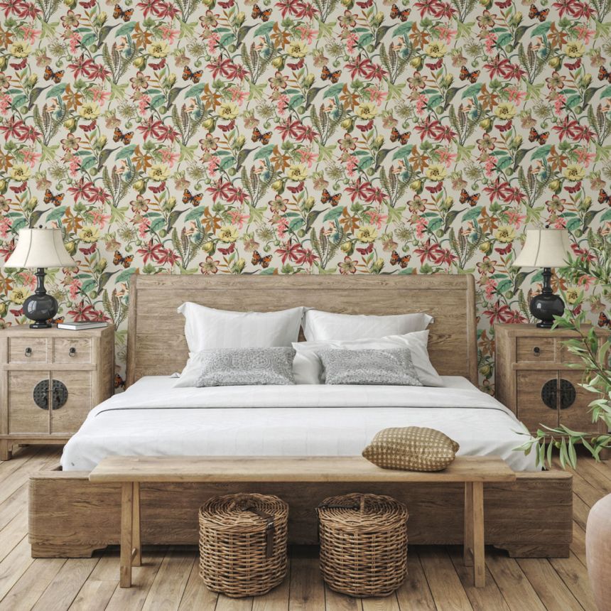 Cream wallpaper with flowers and butterflies, BL1724, Blooms Second Edition Resource Library, York