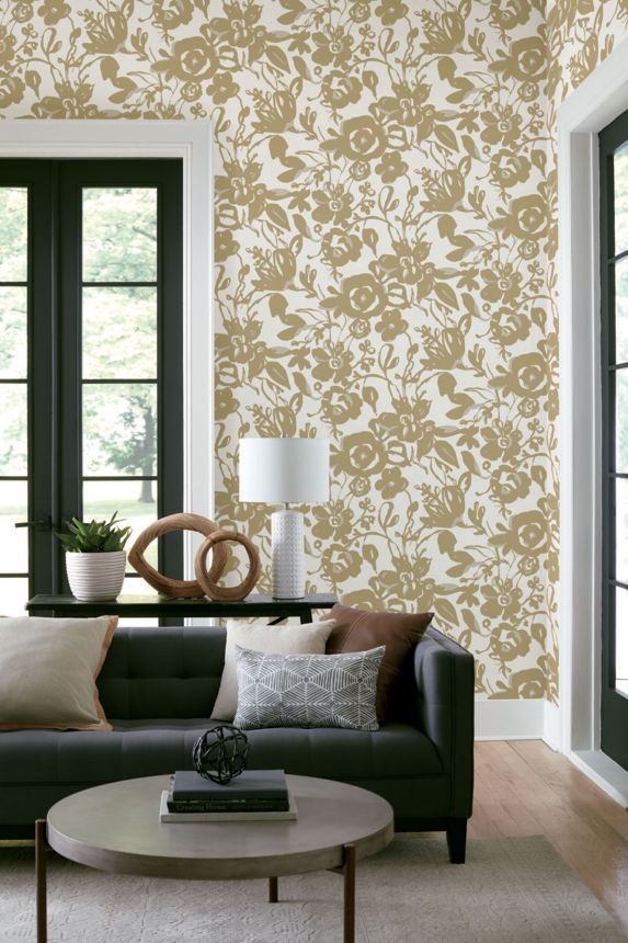 Non-woven wallpaper, golden flowers, BL1732, Blooms Second Edition Resource Library, York