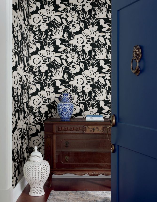 Black floral non-woven wallpaper, BL1733, Blooms Second Edition Resource Library, York