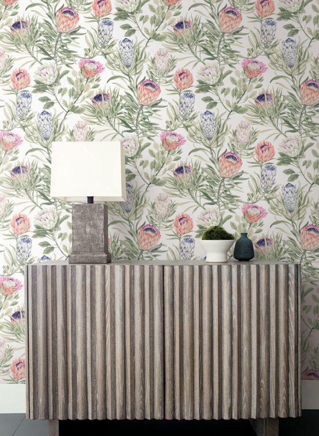 White non-woven floral wallpaper, BL1752, Blooms Second Edition Resource Library, York