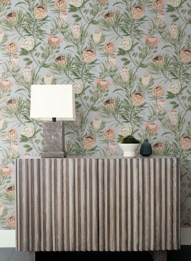 Blue non-woven floral wallpaper, BL1755, Blooms Second Edition Resource Library, York