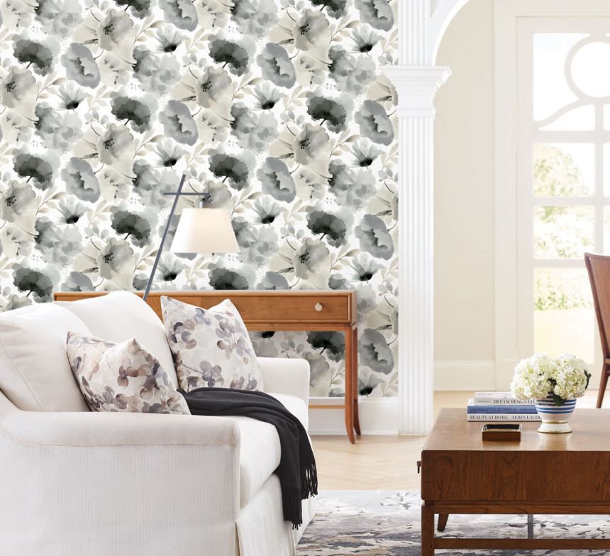 Gray-beige non-woven floral wallpaper, BL1771, Blooms Second Edition Resource Library, York