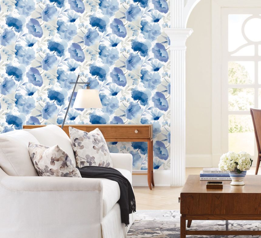 Grey-blue non-woven floral wallpaper, BL1773, Blooms Second Edition Resource Library, York