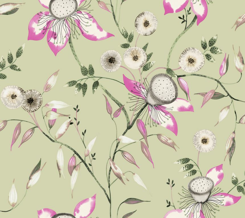 Green non-woven floral wallpaper, BL1791, Blooms Second Edition Resource Library, York