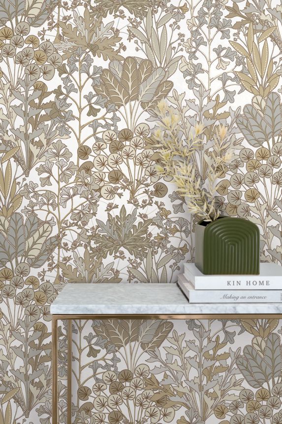 Cream wallpaper with plants and leaves, BL1815, Blooms Second Edition Resource Library, York