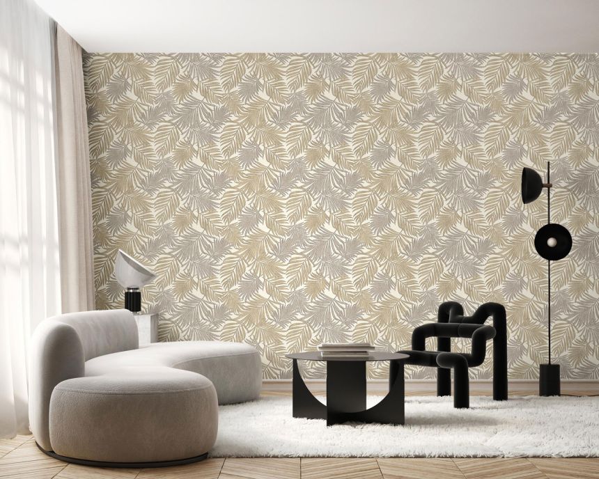 Luxury cream-pink non-woven wallpaper with leaves, 07504, Makalle II, Limonta