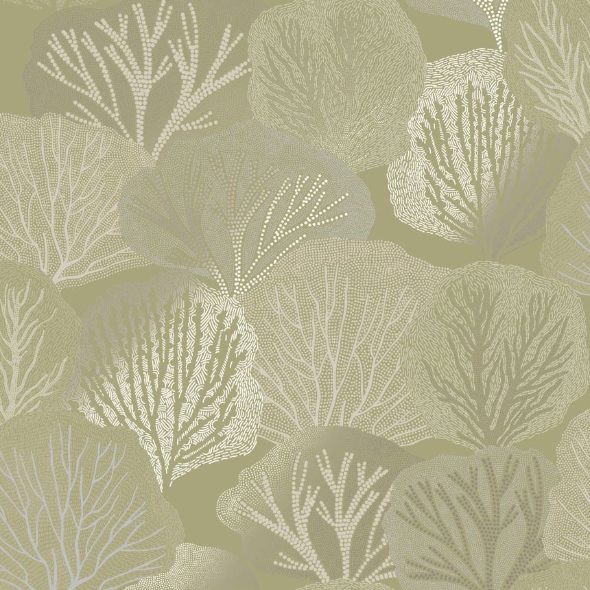 Green non-woven wallpaper, trees, 121445, New Eden, Graham&Brown Premium