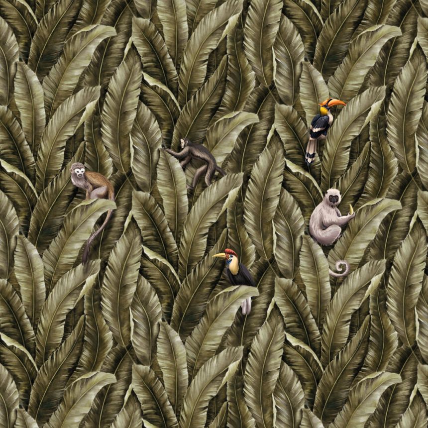 Luxury wall mural, leaves, monkeys and birds, Z77595, Savana, Zambaiti Parati