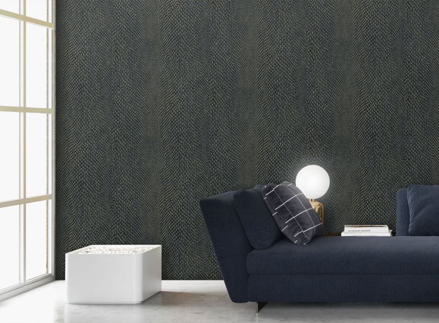 Non-woven wallpaper, blau-gold, skin imitation, NHW1038, Perla, Decoprint