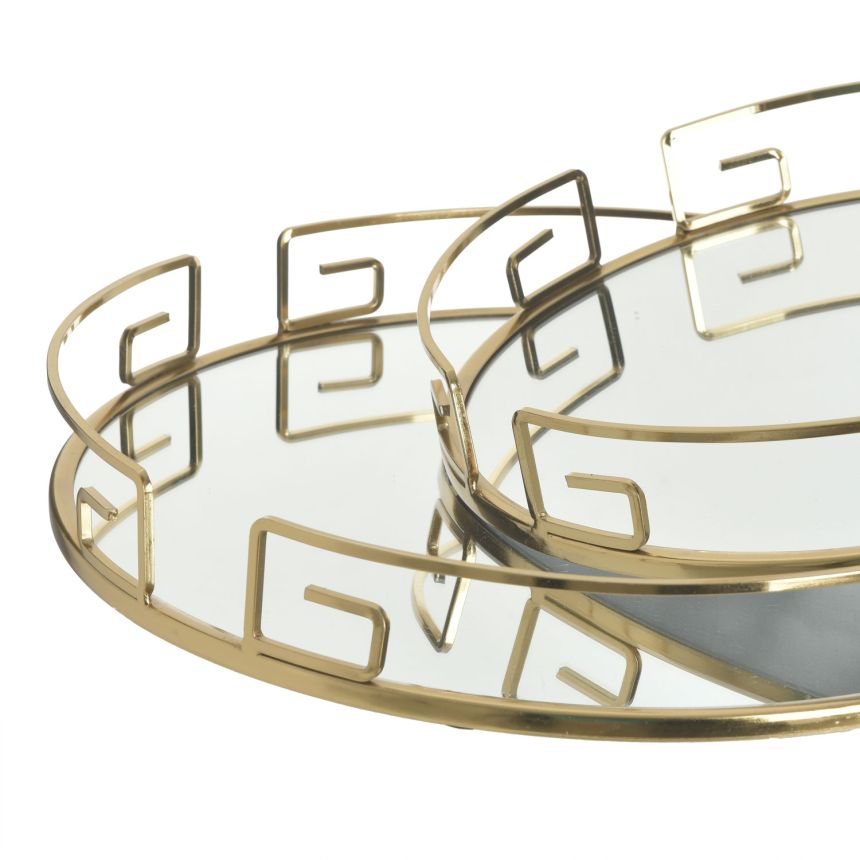 Set of 2 metal trays with mirror 3-70-729-0082, InArt