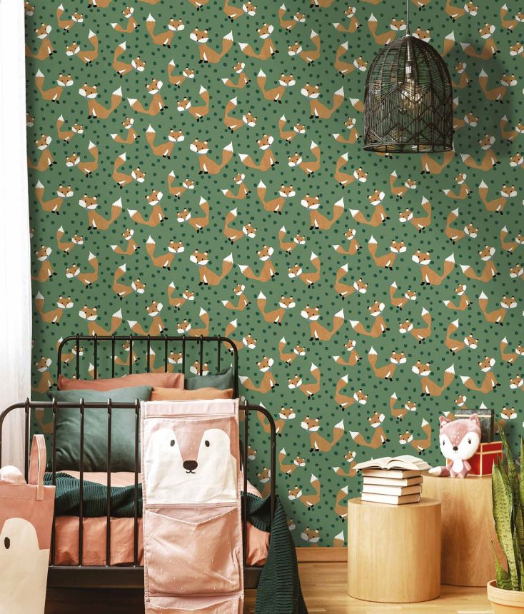 Green children's wallpaper with animals, 17117, MiniMe, Cristiana Masi by Parato