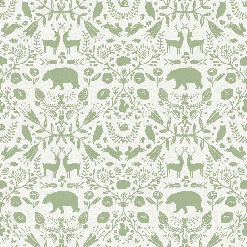 Green-white children's wallpaper with animals, 17142, MiniMe, Cristiana Masi by Parato