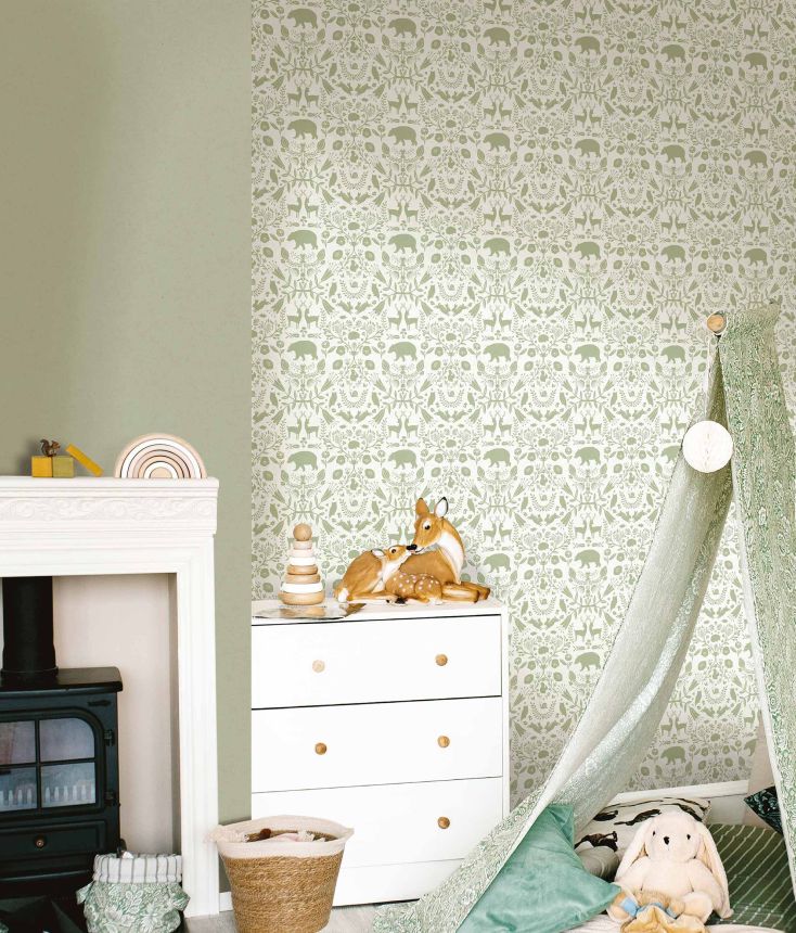 Green-white children's wallpaper with animals, 17142, MiniMe, Cristiana Masi by Parato