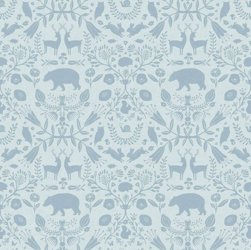 Blue children's wallpaper with animals and flowers, 17143, MiniMe, Cristiana Masi by Parato
