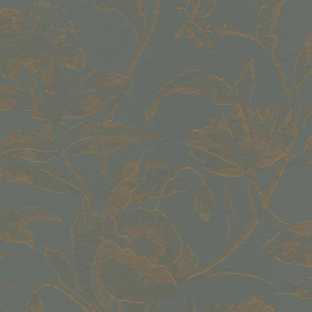 Blue-green non-woven floral wallpaper, 340134, Gilded, Eijffinger