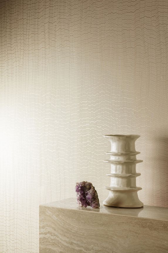 Gray-silver non-woven wallpaper, waves, BZ3413, Belize, Grandeco