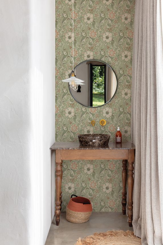 Non-woven wallpaper, green, flowers, PH3107, Perfect Harmony, Grandeco