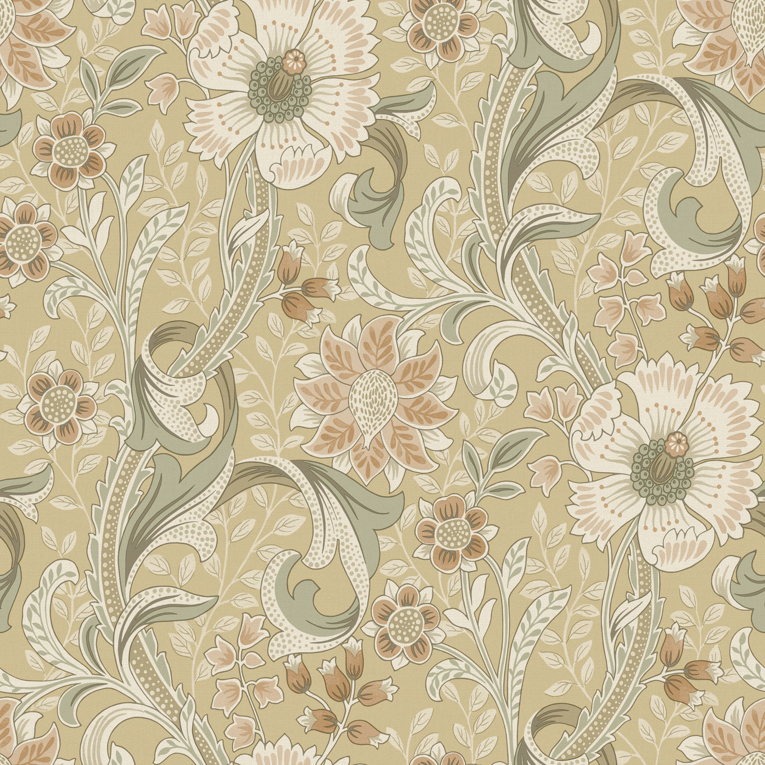 Non-woven wallpaper, ochre, flowers, PH3112, Perfect Harmony, Grandeco