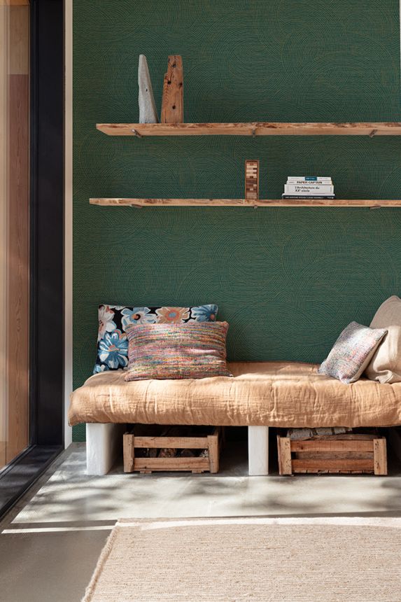Geometric non-woven wallpaper, green-gold, PH3309, Perfect Harmony, Grandeco