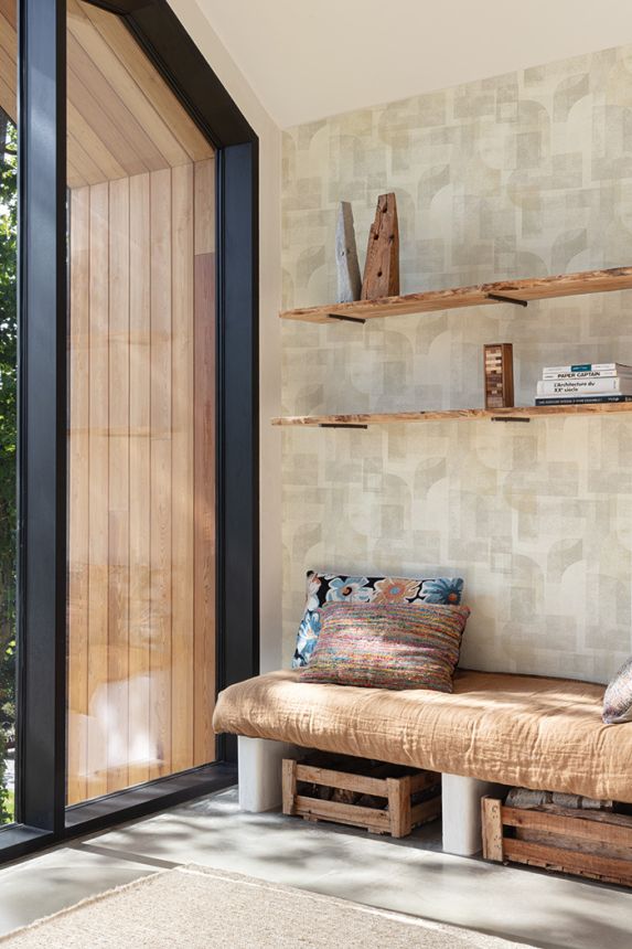 Geometric non-woven wallpaper, gray-beige, PH3504, Perfect Harmony, Grandeco