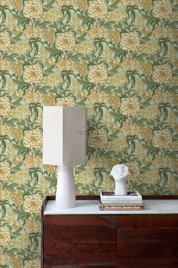 Floral non-woven wallpaper, green, 139379, Bloom, Esta Home