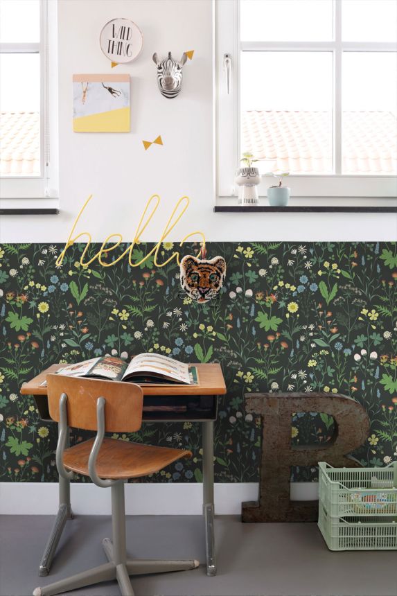 Floral non-woven wallpaper, black, 139392, Bloom, Esta Home