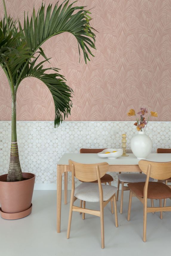 Non-woven wallpaper, palm leaves, pink, 139432, Bloom, Esta Home