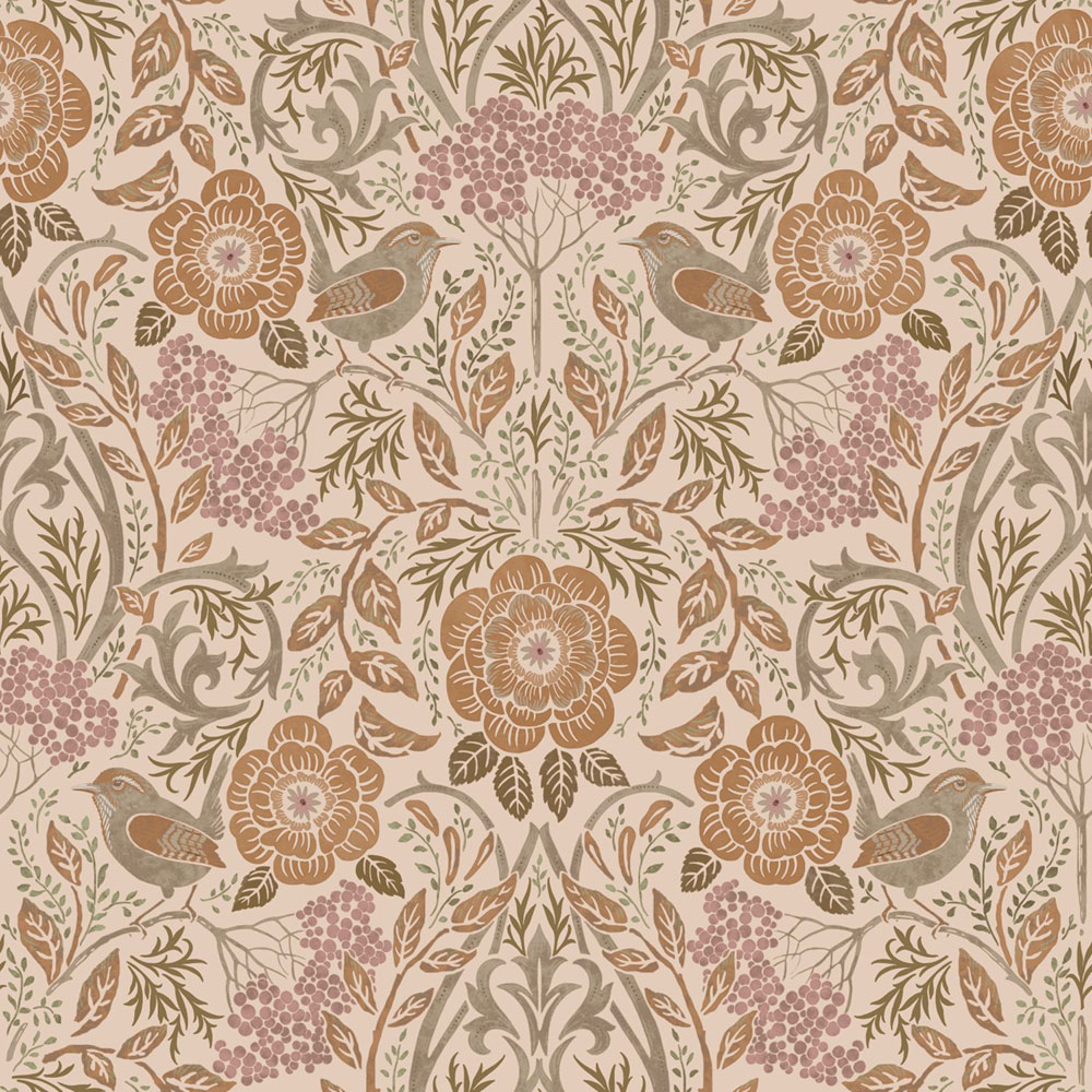 Floral non-woven wallpaper, brown-beige, 139567, Bloom, Esta Home