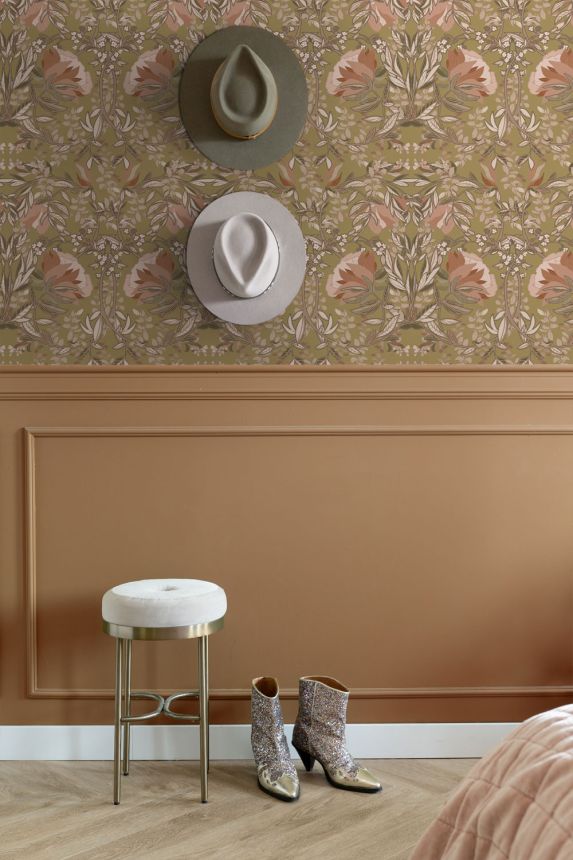 Floral non-woven wallpaper, gold, 139568, Bloom, Esta Home